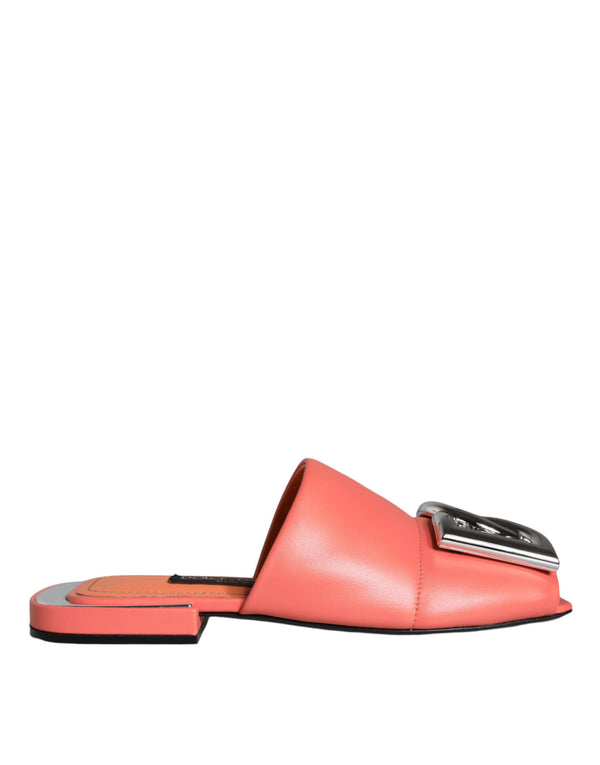 Pink Salmon Leather Flat Slides Sandals Shoes