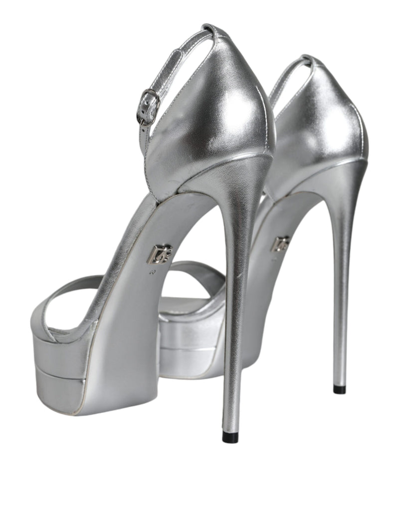 Silver Leather Platform Keira Sandals Shoes