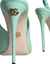 Mint Green Leather Heels Slingback Pumps Shoes