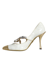 White Mary Jane Crystal Bow Pearl Pumps Shoes