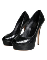 Black Leather Platform Heels Pumps Shoes