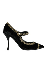 Black Mary Janes Velvet Gold Pumps Shoes