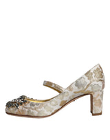 Gold Jacquard Crystal Mary Janes Pumps Shoes