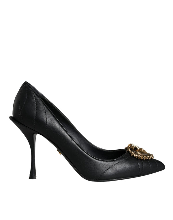 Black Leather Heart DEVOTION Pumps Shoes