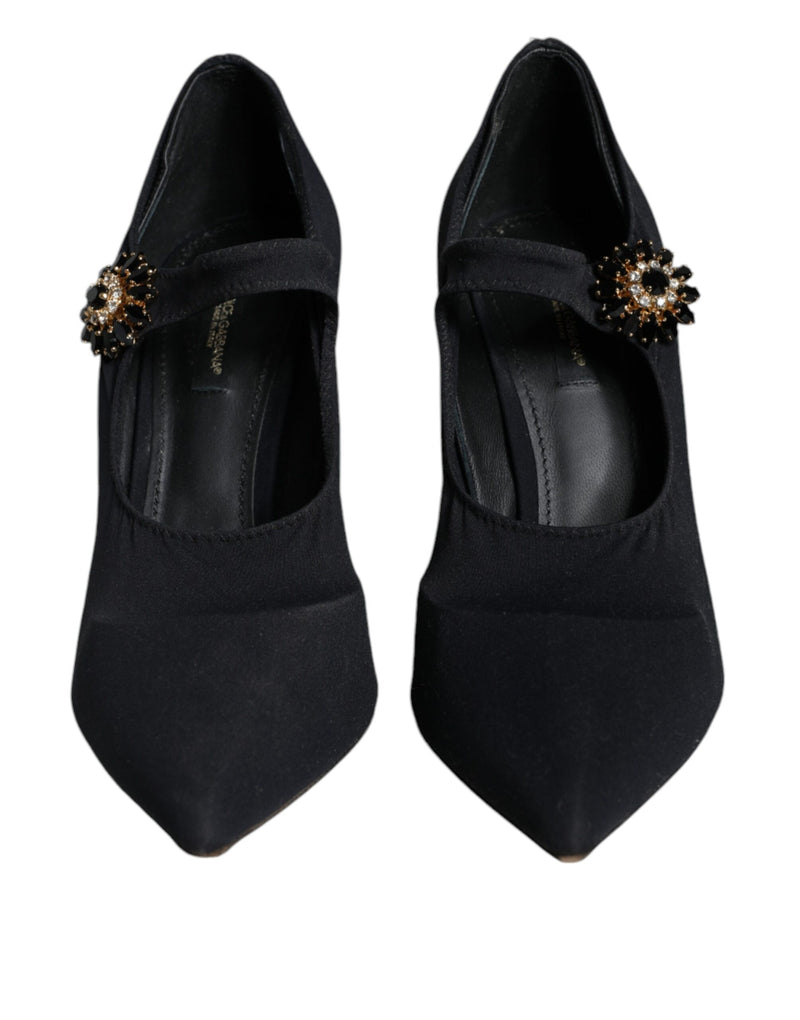 Black Mary Jane Jersey Crystal Pumps Shoes