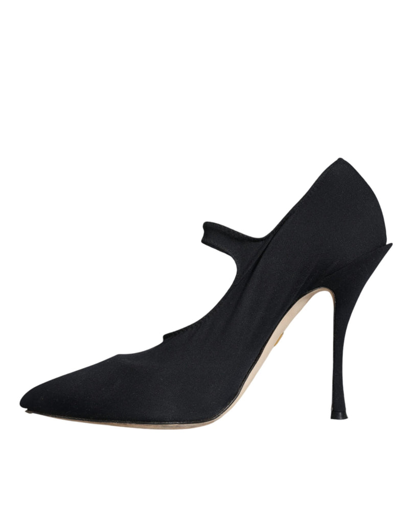 Black Mary Jane Jersey Crystal Pumps Shoes