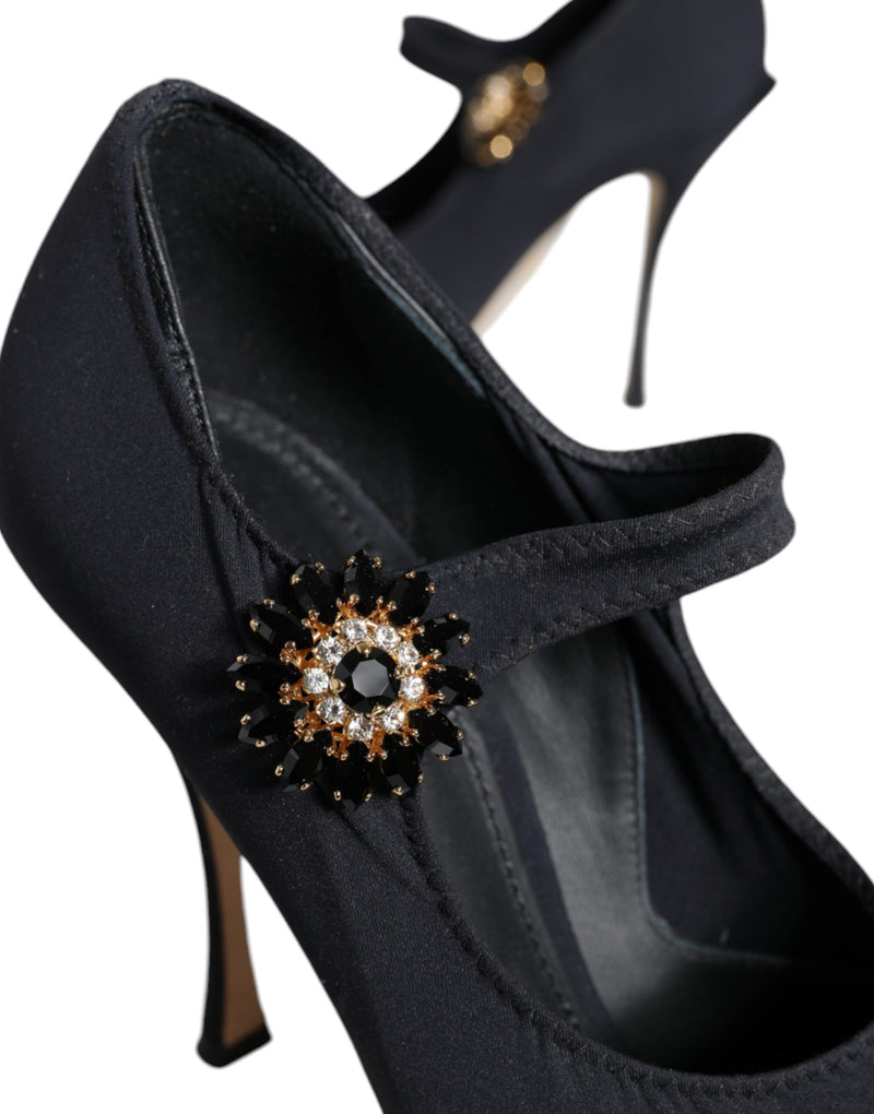 Black Mary Jane Jersey Crystal Pumps Shoes