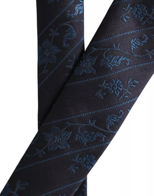 Dark Blue 100% Silk Floral Adjustable Men Tie