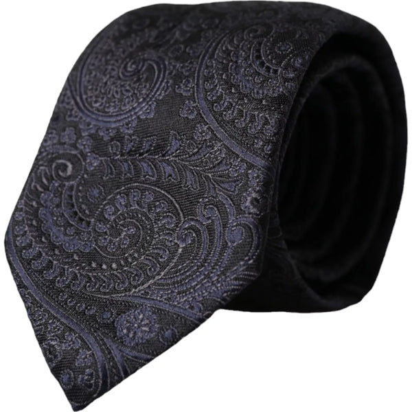 Black Patterned 100% Silk Adjustable Men Tie