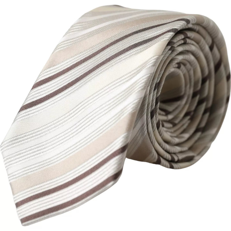 Beige Stripes Fantasy Silk Adjustable Men Tie