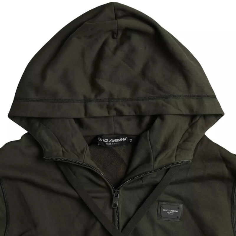 Army Green Logo Hooded Full Zip Sweater