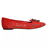 Red Lace Crystal Ballet Flats Loafers Shoes