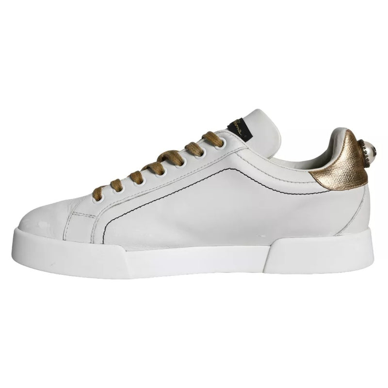 White Leather Portofino Low Top Sneakers Shoes