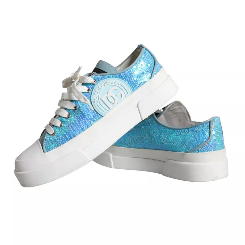 Blue White Sequined Low Top Sneakers Shoes