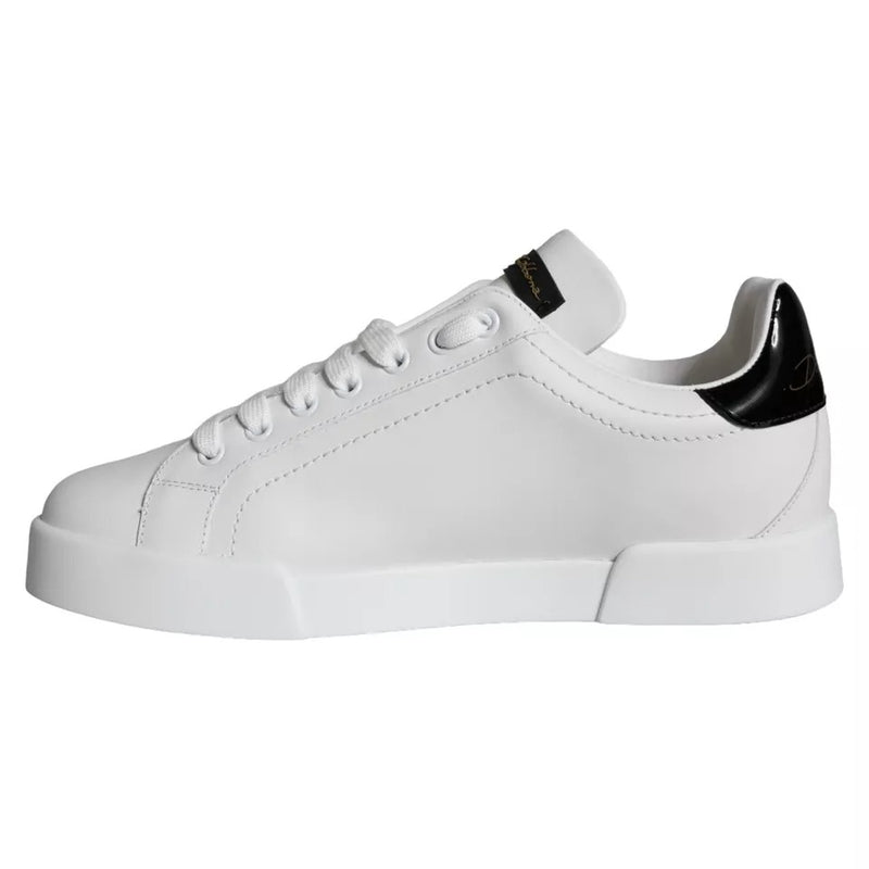 White Black Leather Low Top Sneakers Shoes