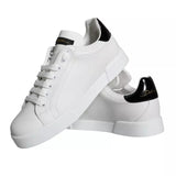 White Black Leather Low Top Sneakers Shoes