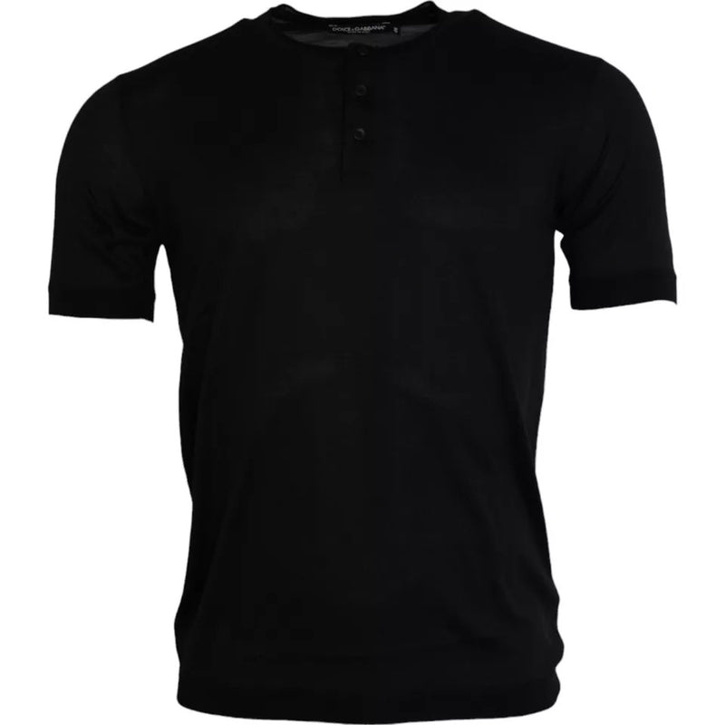 Black Silk Round Neck Short Sleeve T-shirt