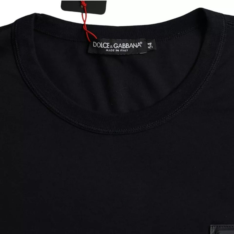 Black Cotton Logo Plaque Round Neck T-shirt