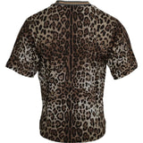 Brown Leopard Print Cotton Crew Neck T-shirt