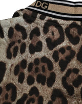 Brown Leopard Print Cotton Crew Neck T-shirt