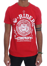 Chic Red 'Riders' Motiv Crewneck T -Shirt