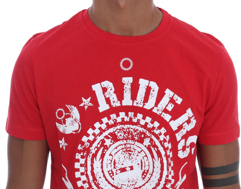 Chic Red "Riders" Motive Crewneck T -tee