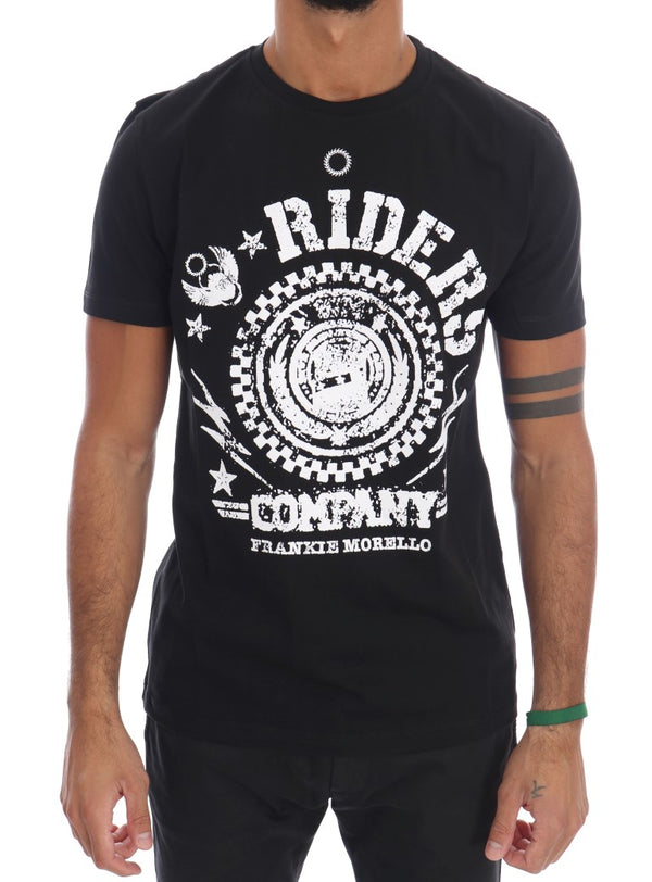 Camiseta de cuello tripulado negro elegante con motivo 'Riders'