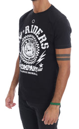 Chic Black Crewneck T -tee con motivo "Riders"