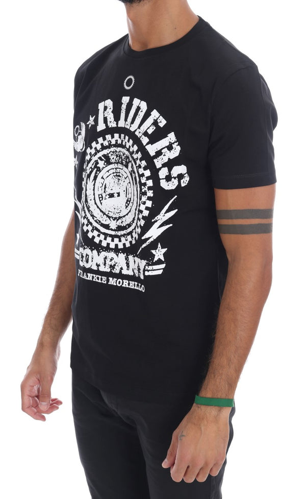 Camiseta de cuello tripulado negro elegante con motivo 'Riders'