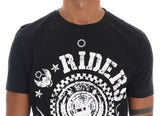 Camiseta de cuello tripulado negro elegante con motivo 'Riders'