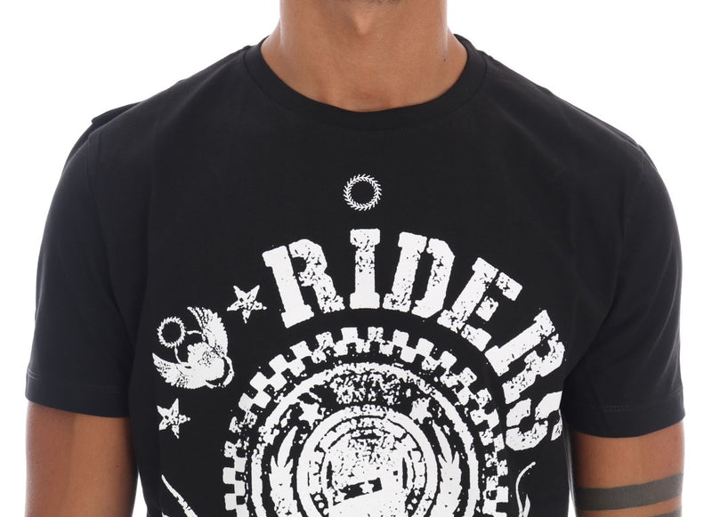 Chic Black Crewneck T -tee con motivo "Riders"