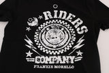 Camiseta de cuello tripulado negro elegante con motivo 'Riders'