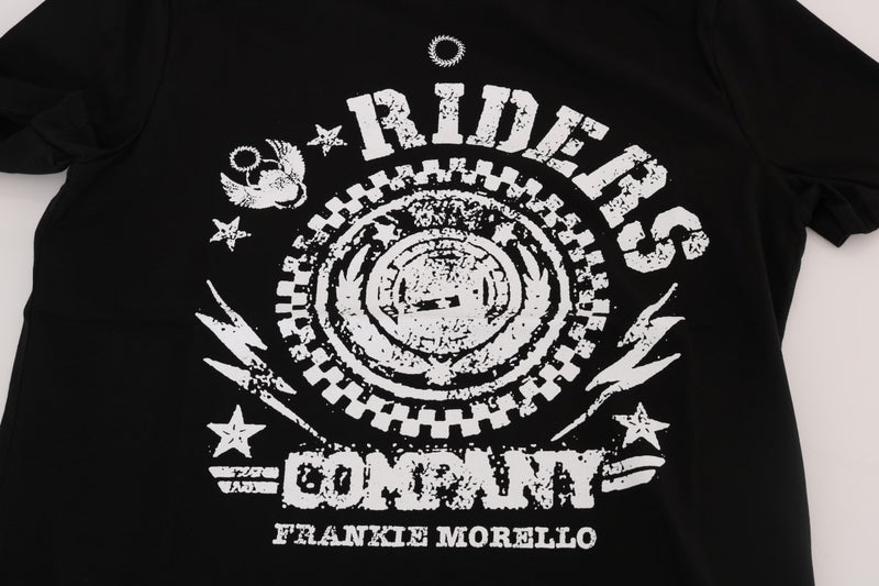 Chic Black Crewneck T -tee con motivo "Riders"