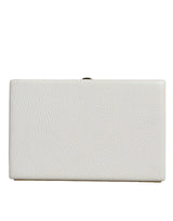 White Leather Gold Frame Clutch Evening Party Purse Bag