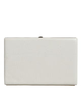 White Leather Gold Frame Clutch Evening Party Purse Bag