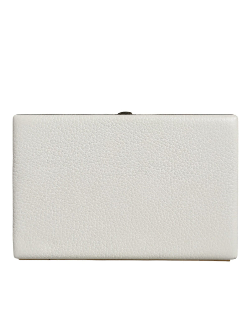 White Leather Gold Frame Clutch Evening Party Purse Bag