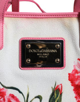 White Canvas Rose Embroidery Women Shopping Tote Bag