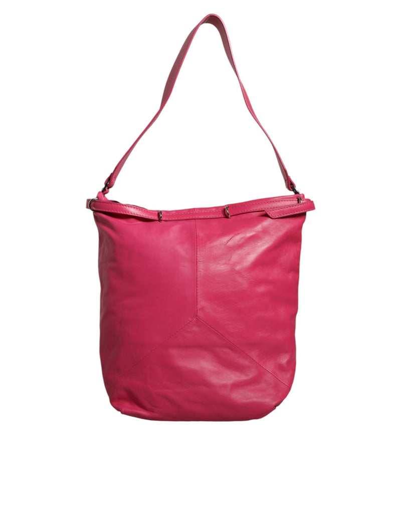 Fuchsia Pink Leather Shoulder Purse Tote Bag