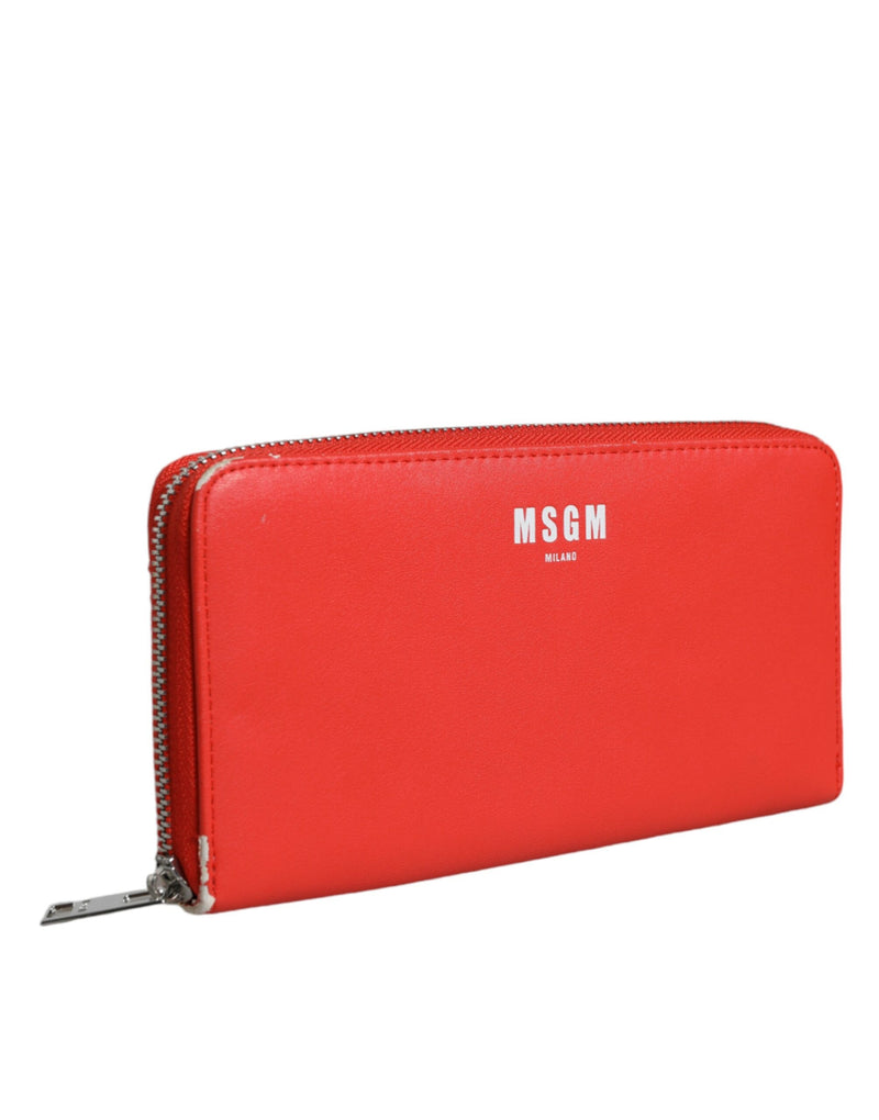 Red Leather Continental Zip Around Card Holder Bifold Clutch Wallet