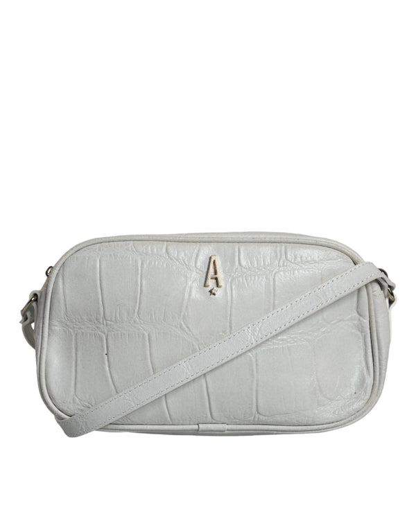 White Croc Print Leather Crossbody Sling Bag