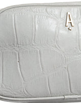 White Croc Print Leather Crossbody Sling Bag