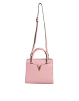 Pink Small Top Handle Grainy Calf Leather Crossbody Bag