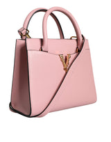 Pink Small Top Handle Grainy Calf Leather Crossbody Bag