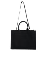 Black Top Handle Canvas Leather Logo Crossbody Tote Bag