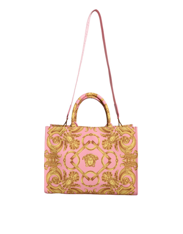 Pink Printed Large Fabric Leather Shopping Tote Bag