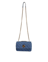 Blue Quilted Denim Leather Crossbody Shoulder Bag