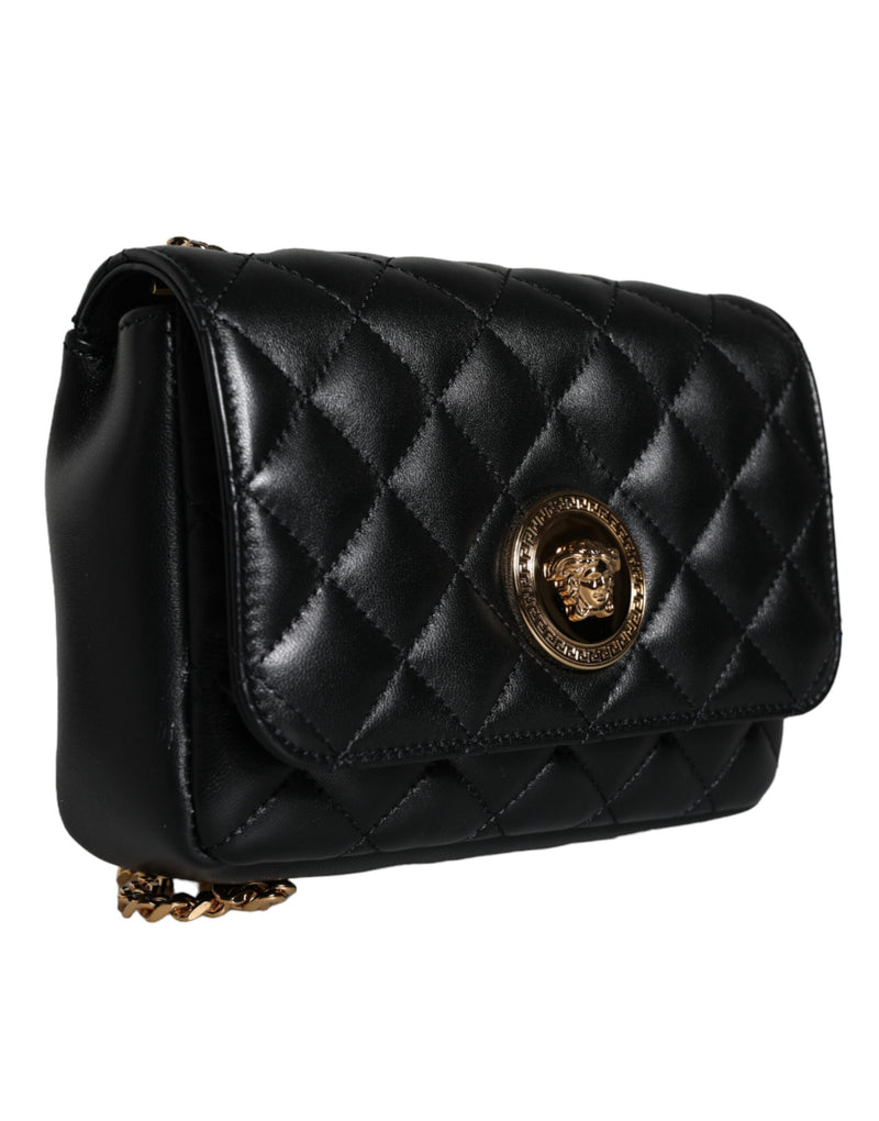 Black Quilted Lambskin Leather Crossbody Shoulder Bag