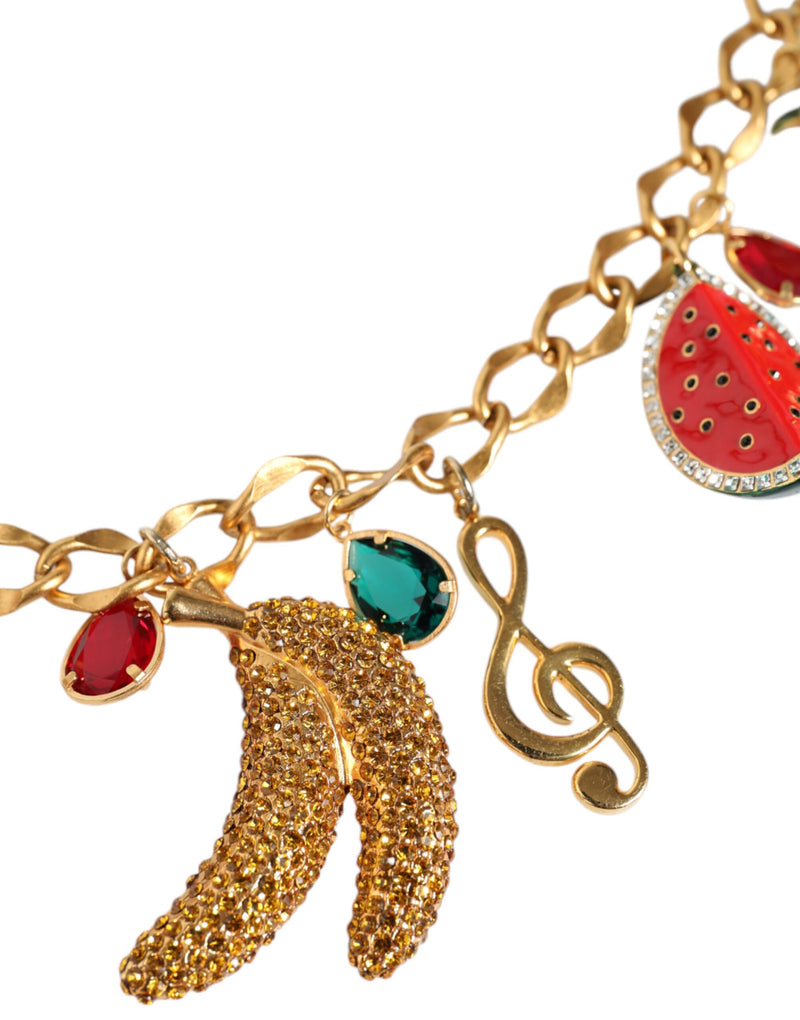 Gold Tone Brass Fruity Crystal Embellished Waist Chain Belt