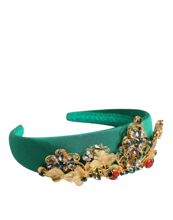 Green Silk Crystal Embellished Tiara Headband Crown Diadem