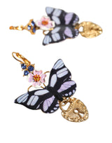 Gold Purple Crystal Butterfly Heart Locket Earrings